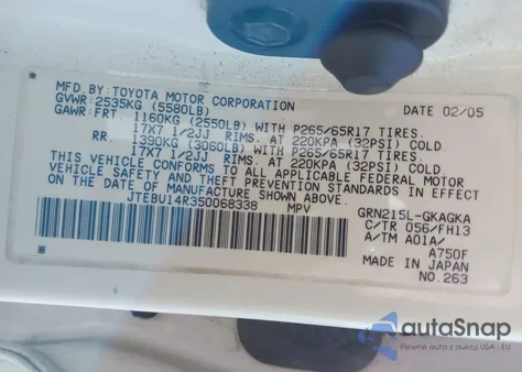 2005 Toyota 4Runner Sr5 Sport V6 from USA, damaged, VIN JTEBU14R350068338